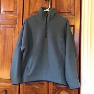 Patagonia sweatshirt - teal with purple trim.